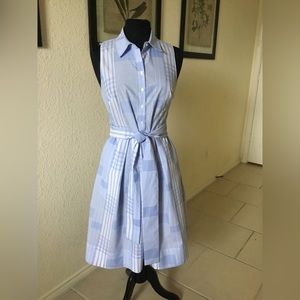 Tommy Hilfiger Blue and White Shirt dress,belted with pockets.